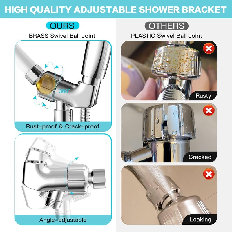 JDO 6-Setting Shower Head with Handheld, High Pressure Hand held Shower Head, 4.7 Inch Chrome Detachable Showerhead Set with 59 Inch Stainless Steel Hose and Adjustable Showerhead Holder - Image 4